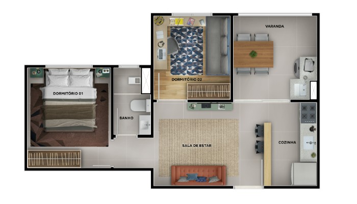 2 QUARTOS - COM VARANDA do Solar dos Ventos Prime