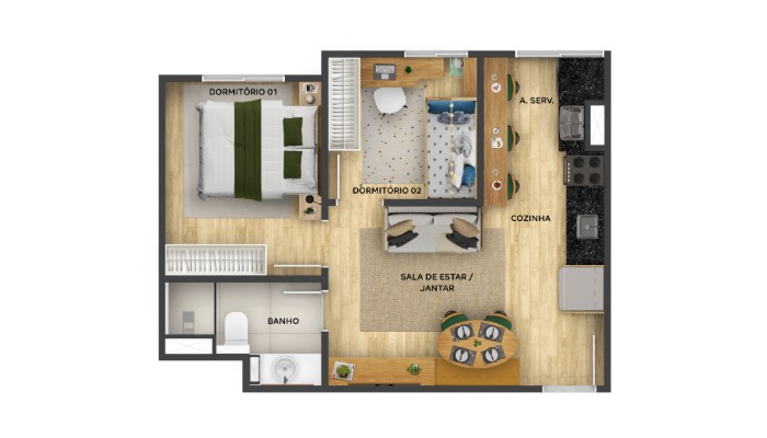 2 DORMS. - PLANTA TIPO do Alto da Colina RS