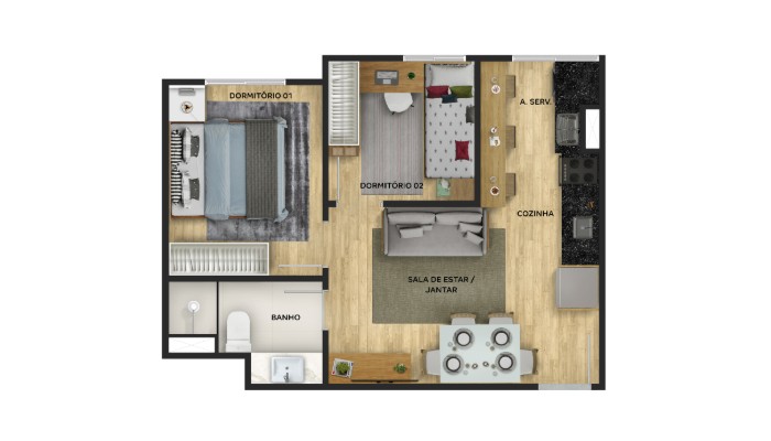 2 DORMS. - PLANTA TIPO do Acqua Danúbio