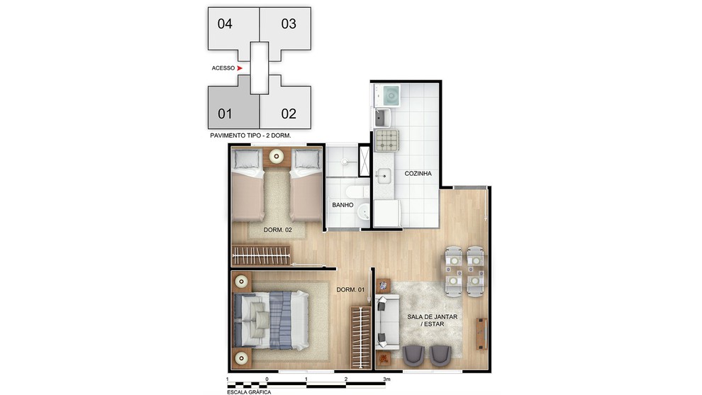 1 quarto - planta ponta do ESPLENDOR I - F1