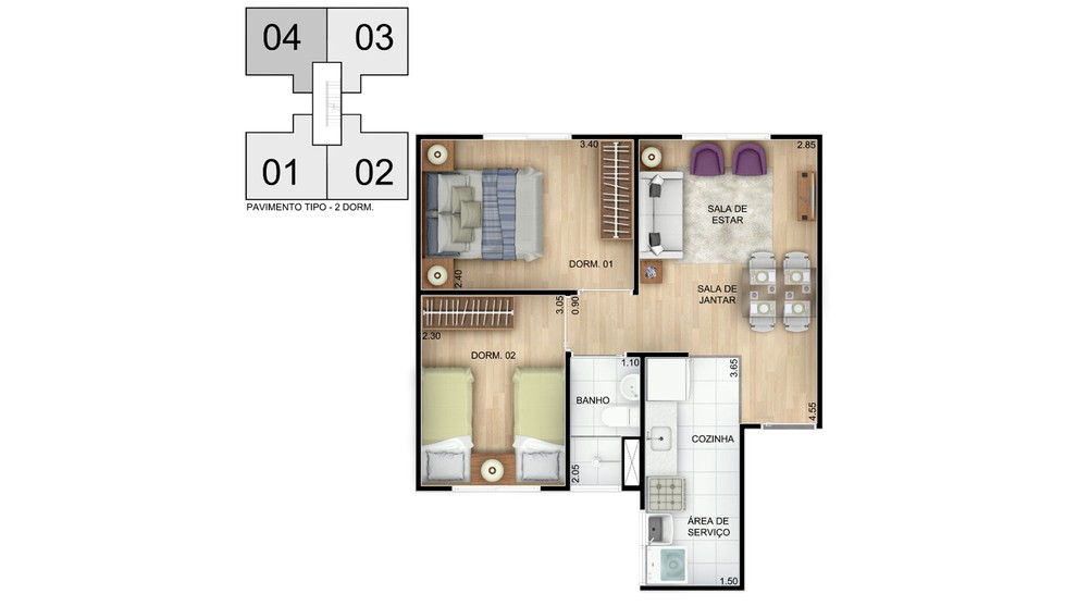 1 quarto - planta meio do VEREDAS DE ITAQUA