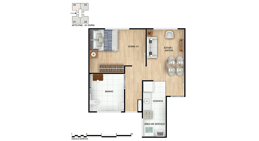 2 quartos - planta meio do CHÁCARA DAS PARREIRAS F1