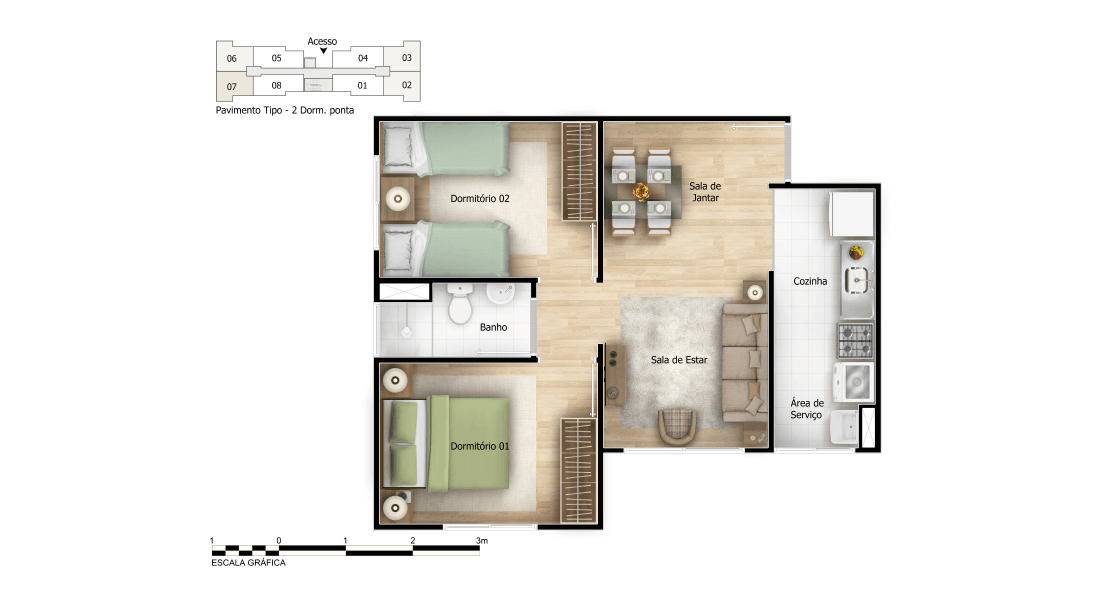 1 quarto - planta meio do Forte São Mateus