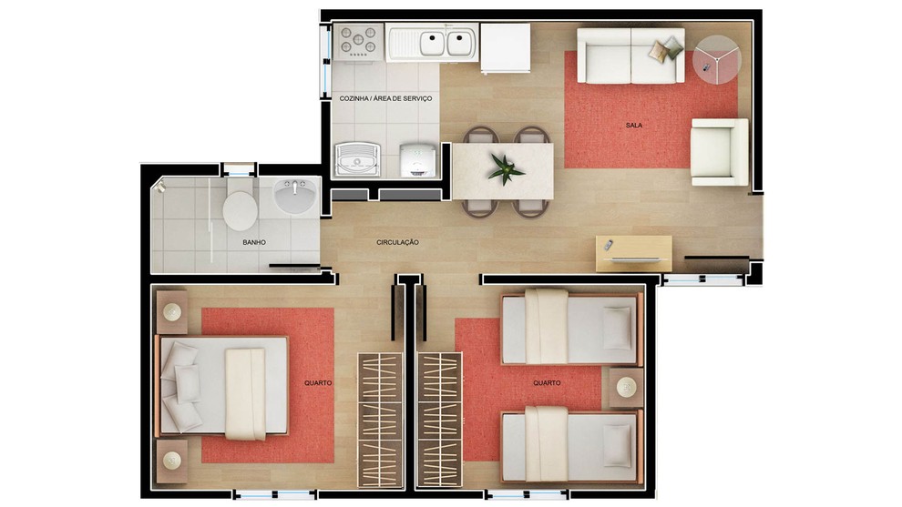 2 quartos - planta meio do RES JUSCELINO KUBITSCHEK I