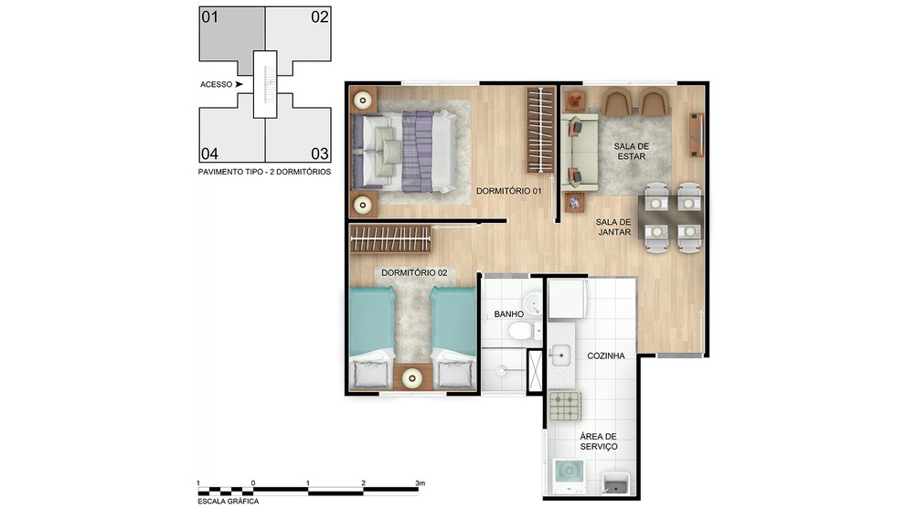 1 quarto - planta meio do VIVER SALVADOR F1