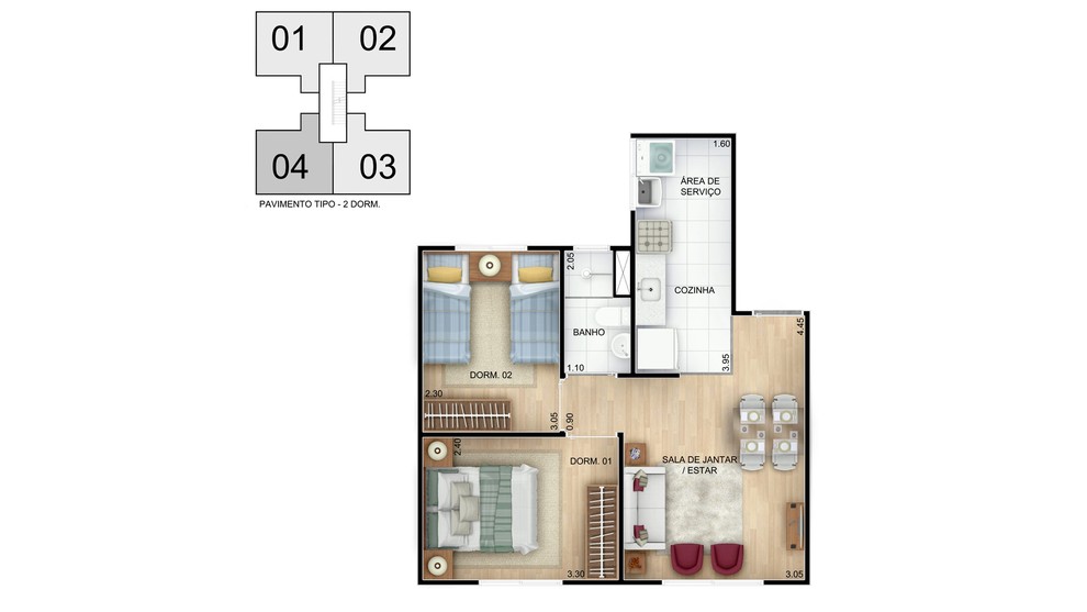 2 quartos - planta meio do RES VILA IMPERIAL F1