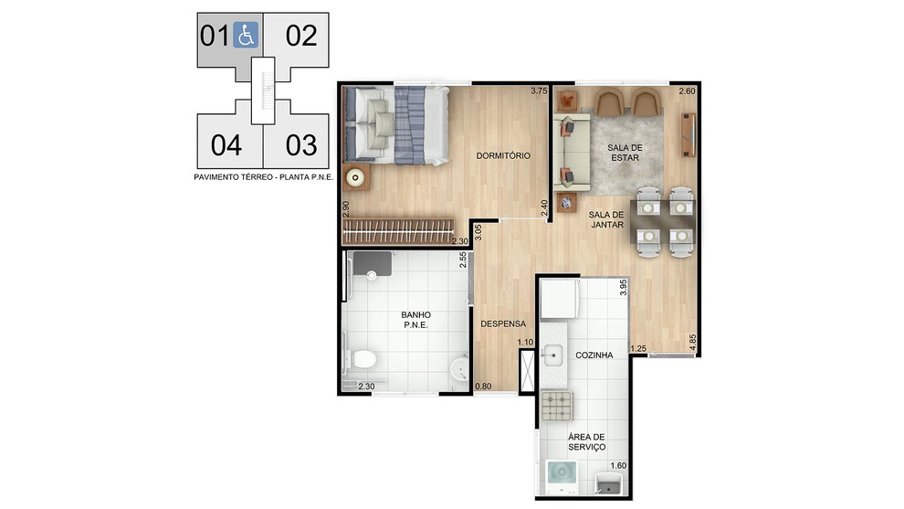 2 quartos - planta meio do LAGUNA I
