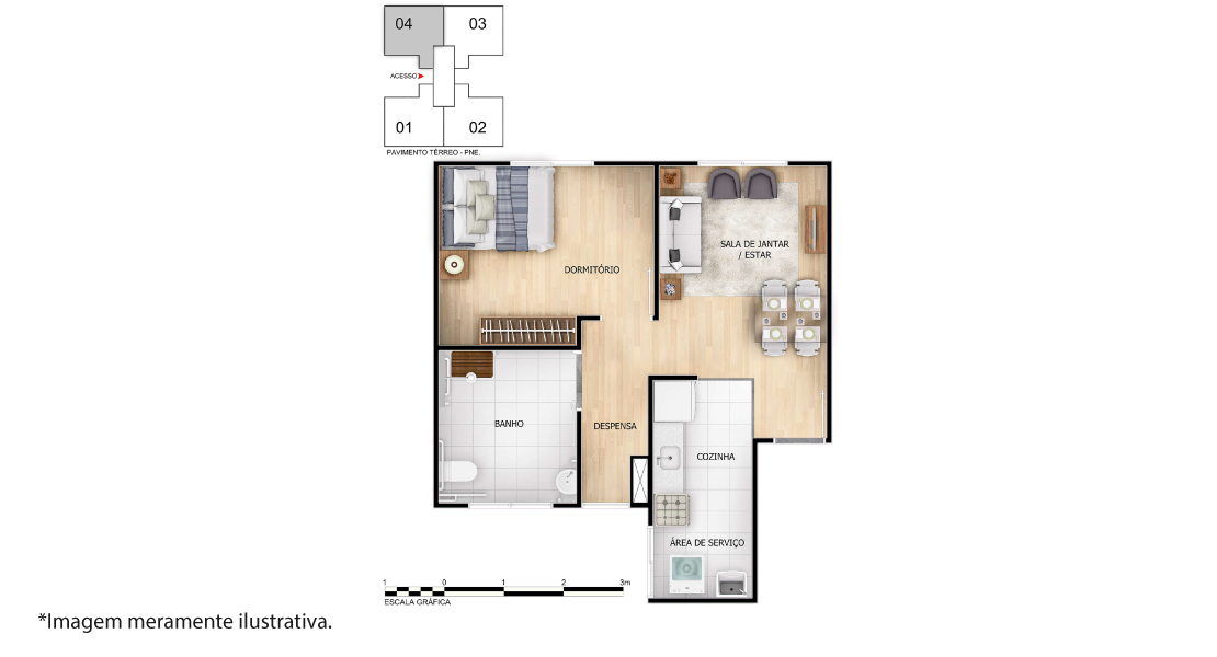 1 quarto - planta meio do SOLAR DOS OITIS I - F1