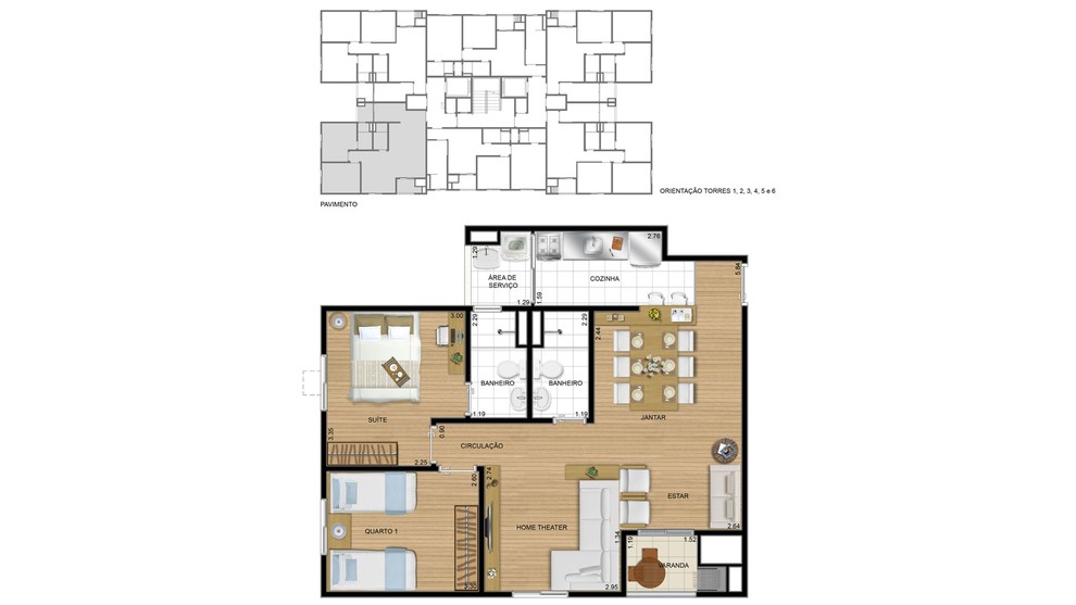 1 quarto - planta ponta do FIT MARUMBI FASE 2