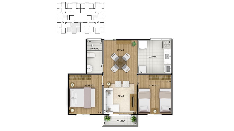 2 quartos - planta meio do RES PIEDADE LIFE