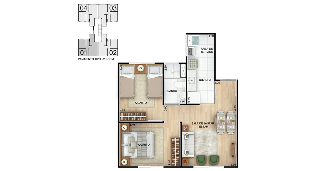 1 quarto - planta ponta do VILLA GERMANICA - F1