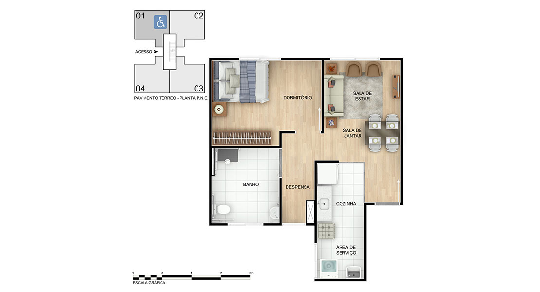 2 quartos - planta meio do VILA ROMANA I