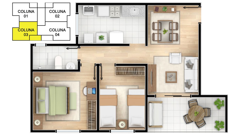 1 quarto - planta meio do RES MONDRIAN LIFE