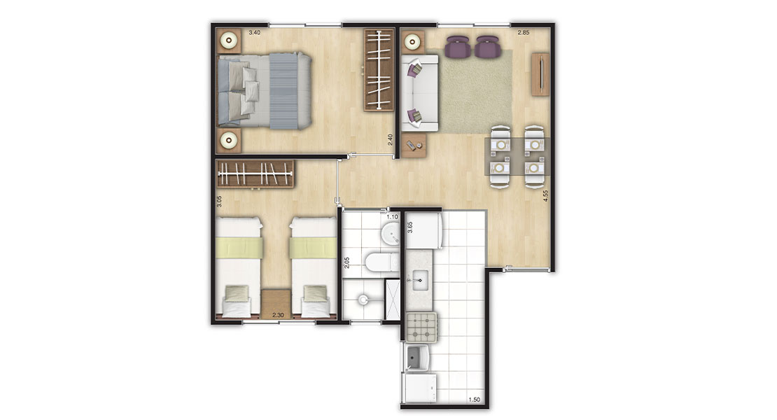 1 quarto - planta meio do NOVA ZELANDIA I - F2