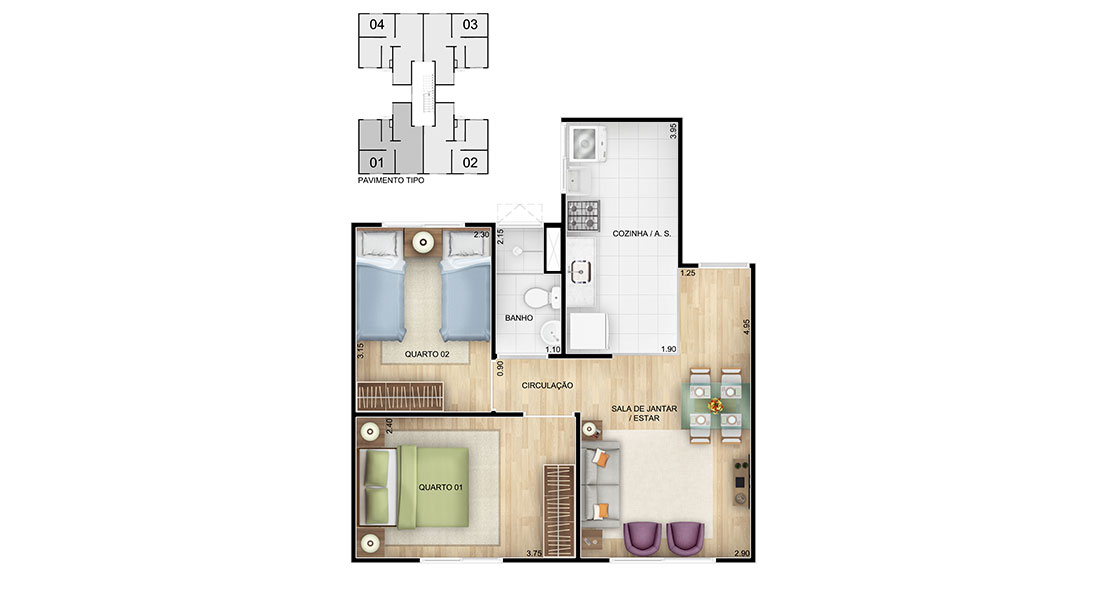1 quarto - planta ponta do VILA VERDE - F1