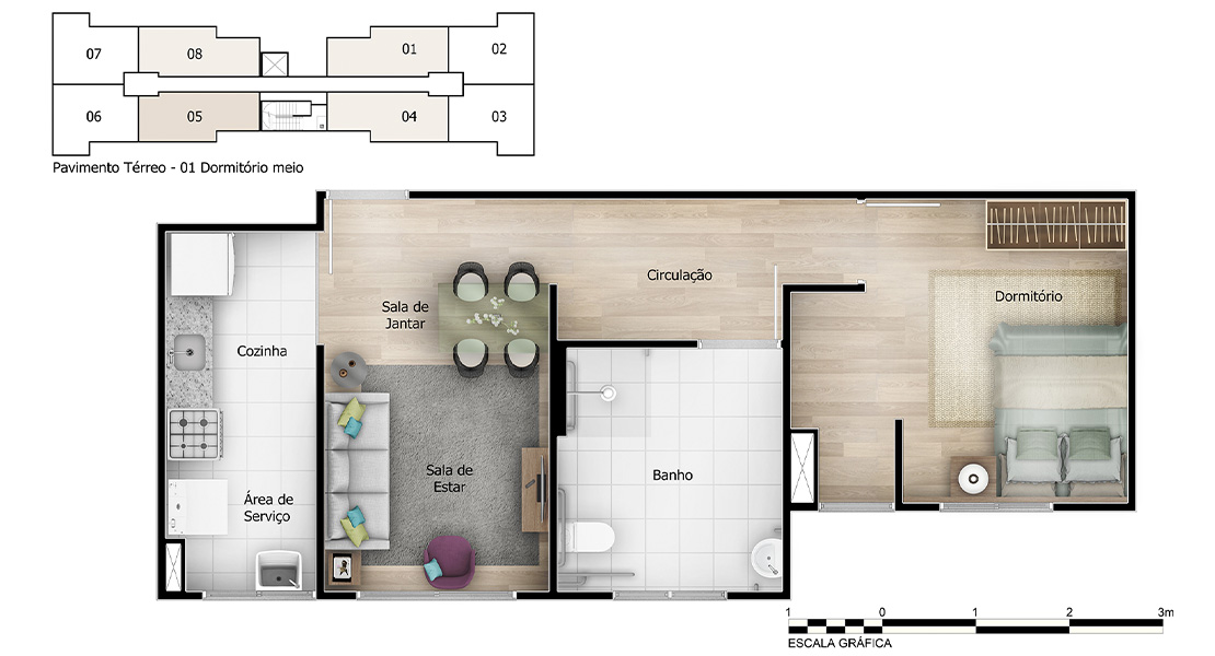 1 quarto - planta meio do Villa D'Oro